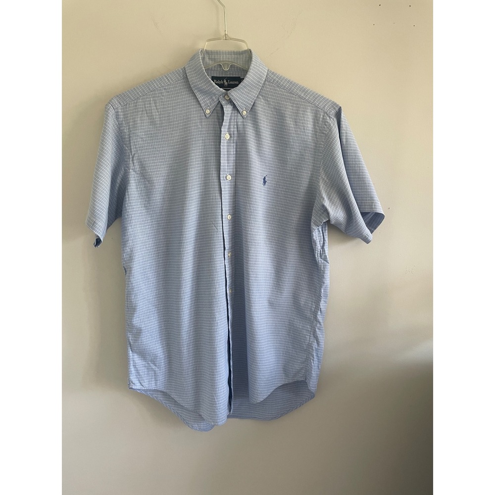 Ralph Lauren Yarmouth Mens 15.5 Blue White Check Short Sleeve Button‎ Down Shirt